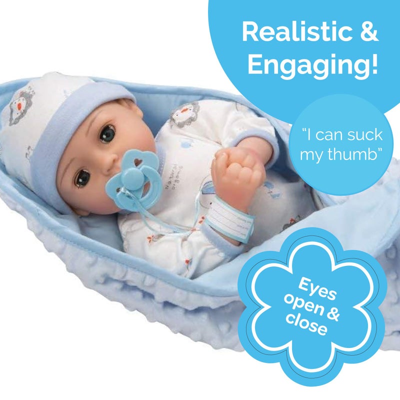 Adora 16 Inch Boy Baby Doll with Accessories Blue Matching 9-Piece Set Including a Pacifier, Hospital, Bracelet, Diaper, and More Gift for Toddlers Ages 3+ Adoption Babies Collection - Handsome - Image 3